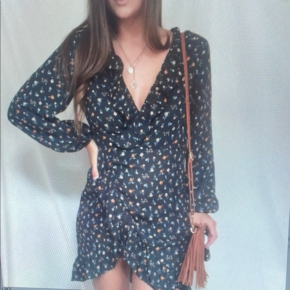 Floral Black Wrap Dress